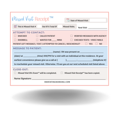 The Missed Visit RN-down™ + Missed Visit Receipt™ Notepad Print-It-For-You (PIFY) Bundle