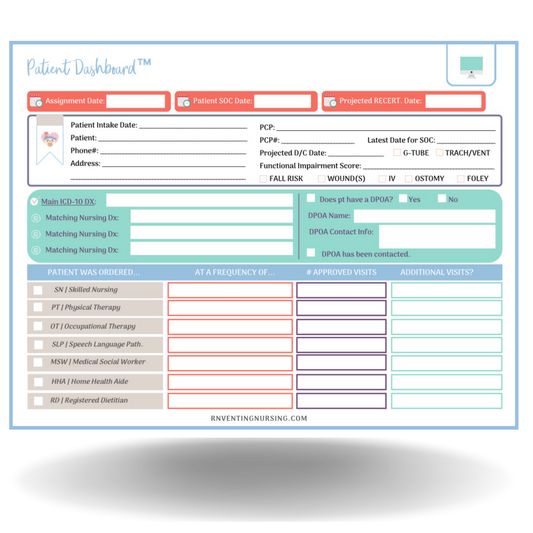 The Patient Dashboard™ Notepad Print-It-Yourself (PIY) for Home Health Nurses