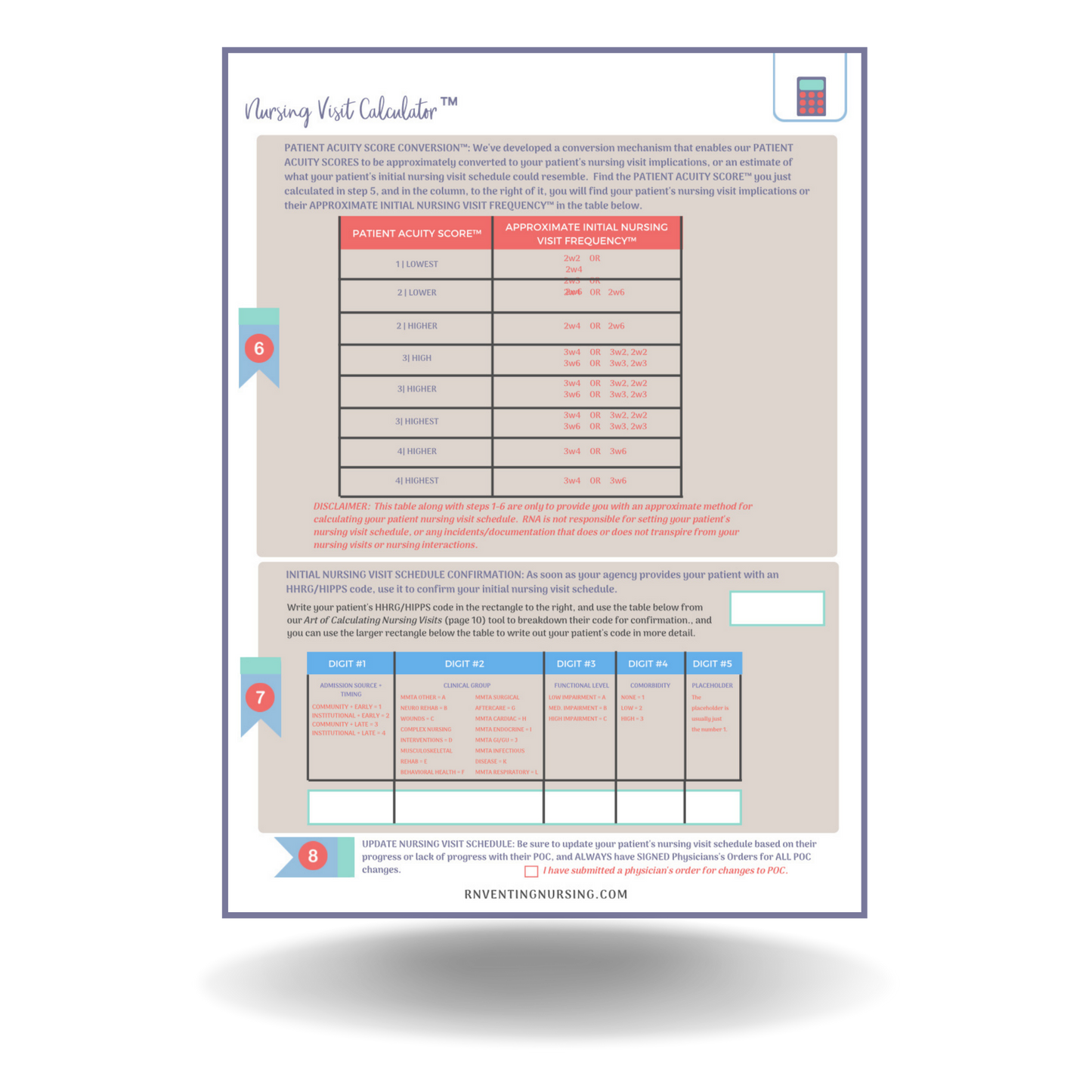 The Nursing Visit Calculator™ Notepad Print-It-For-You (PIFY) for Home Health Nurses